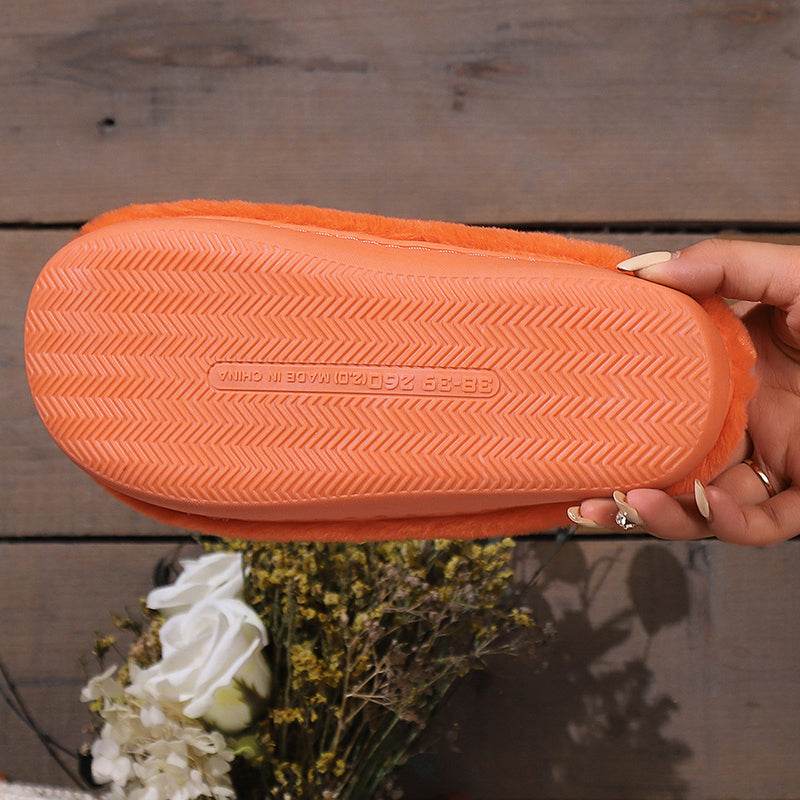 Cute Halloween Pumpkin Slippers Winter Warm Plush Bedroom Floor Home Slippers Casual Slip On Comfortable Cozy Indoor House Shoes - Here2Save
