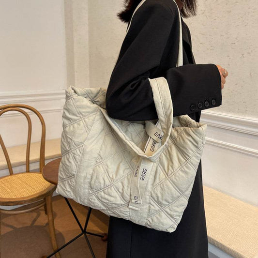 Winter Tote Bag For Women 2023 Sewing Rhombus Shoulder Bag High Capacity Commuting Shopping Bag Personalized Handbags - Here2Save