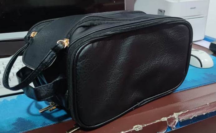 Three-layer Double Zipper U-shaped Design Cosmetic Bag Fashion High Capacity Make Up Bags Portable Pu Leather Storage Bag For Skin Care Products - Here2Save
