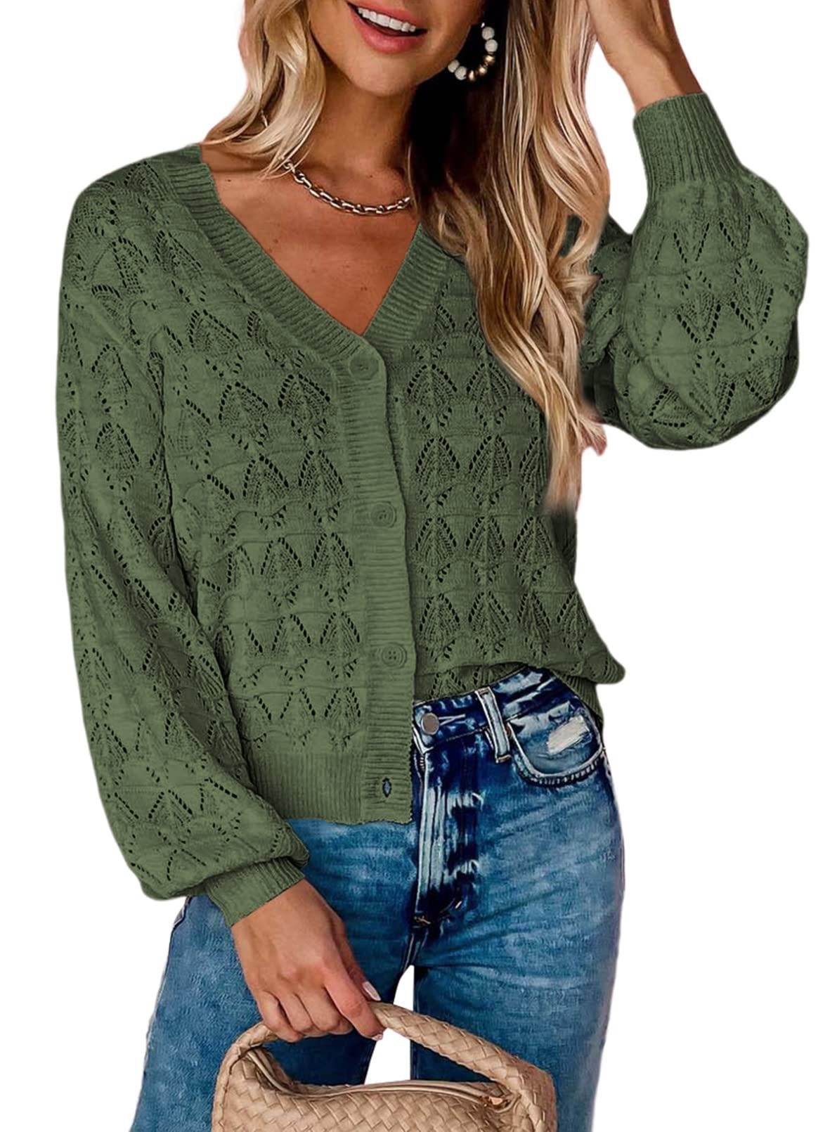 Fashion Short Cardigan Knitted Sweaters Women Autumn And Winter Long Sleeve Front-open V-neck Button-down Tops Clothes - Here2Save