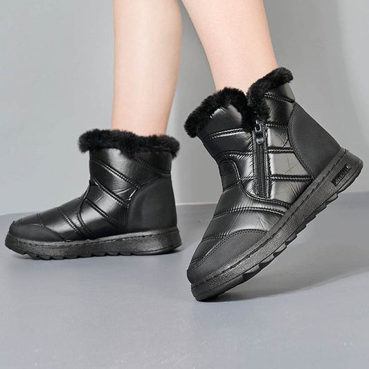 Winter Thick Plush Snow Boots With Side ZIpper High Top Platform Warm Cotton Shoes Women Solid Waterproof Fleece Walking Boot - Here2Save