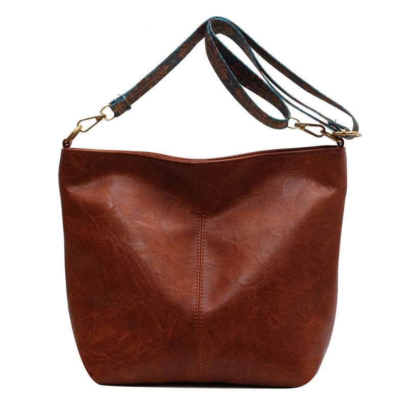 Retro Bucket Bag Retro Print Wide Shoulder Strap Messenger Shoulder Bags Solid Color Shopping Daily Commuter Handbag - Here2Save