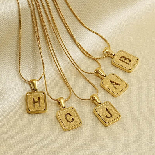 Alphabet Necklace 26 Letters Hollow Out Square 18K Necklace Fashion Jewelry - Here2Save