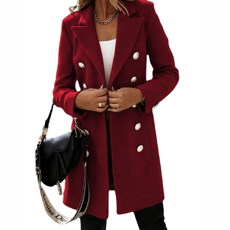 Fashion Turndown Collar Jacket For Women Autumn Winter Long-sleeved Double-breasted Woolen Coat - Here2Save