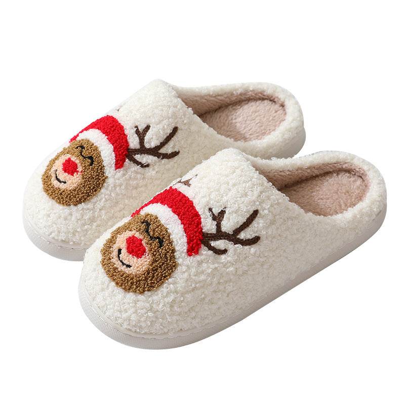 Christmas Home Slippers Cute Cartoon Santa Claus Cotton Slippers For Women And Men Couples Winter Warm Furry Shoes - Here2Save