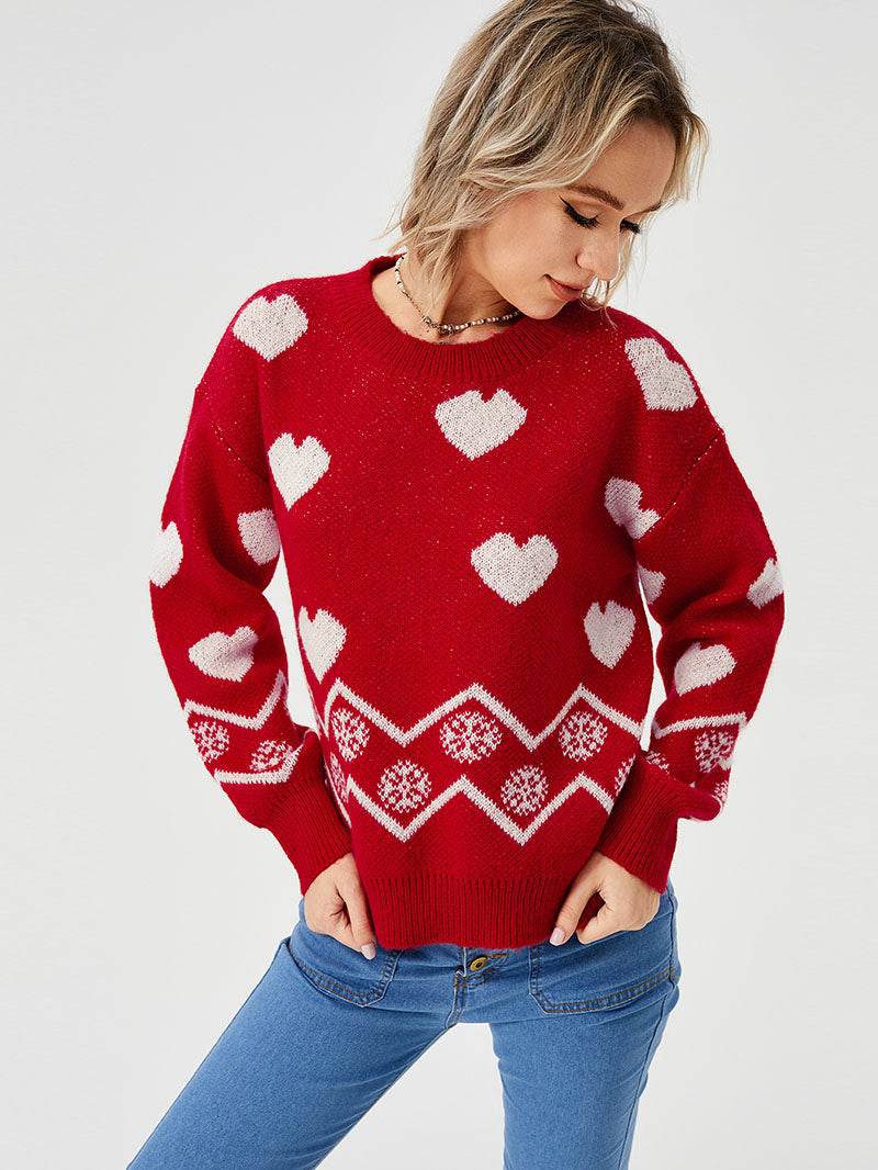 Women's Loose Casual Cozy Heart Sweater - Here2Save