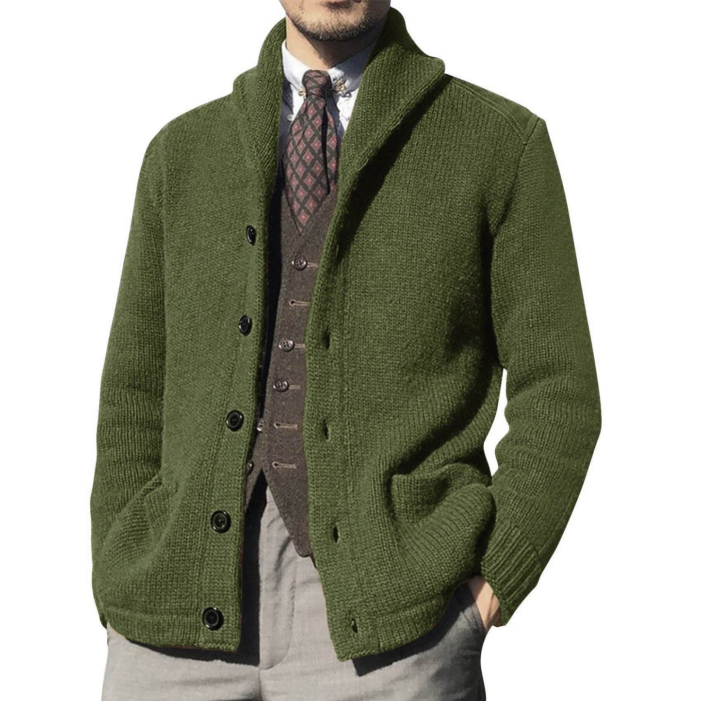 New Sweater Men's Euro American Solid Long Sleeve Knitted Cardigan - Here2Save