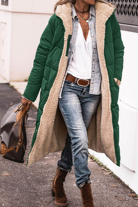 Solid Color Hooded Cotton Jacket Long Sleeve Double-sided Wear Slim Fit Elegant Cardigan Coat Top - Here2Save