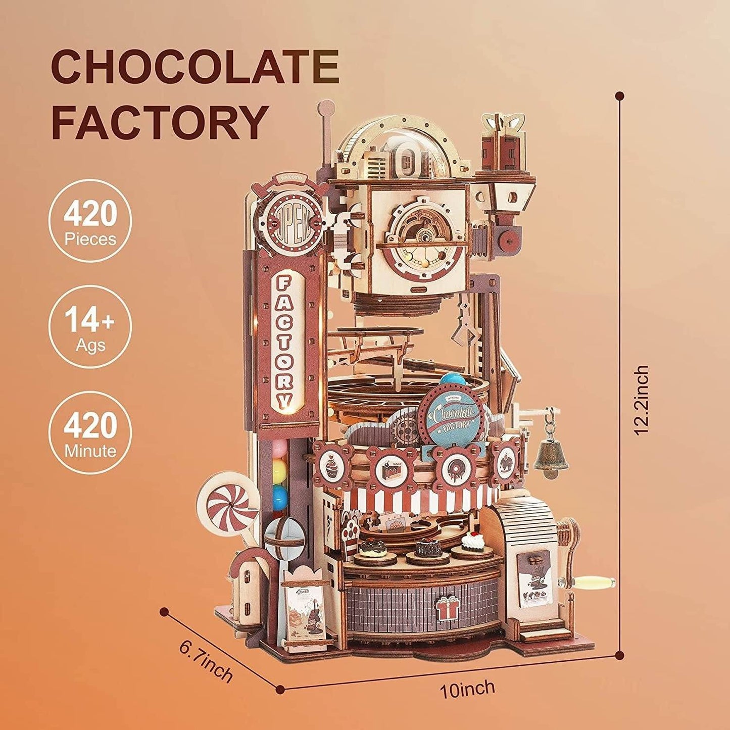 Robotime ROKR Marble Chocolate Factory 3D Wooden Puzzle Games Assembly Model Building Toys For Children Kids Birthday Gift - Here2Save