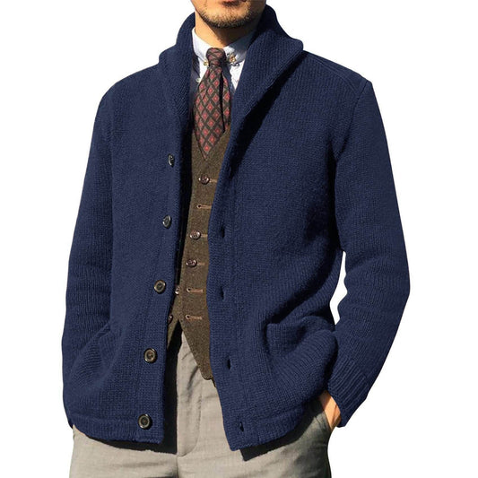 New Sweater Men's Euro American Solid Long Sleeve Knitted Cardigan - Here2Save