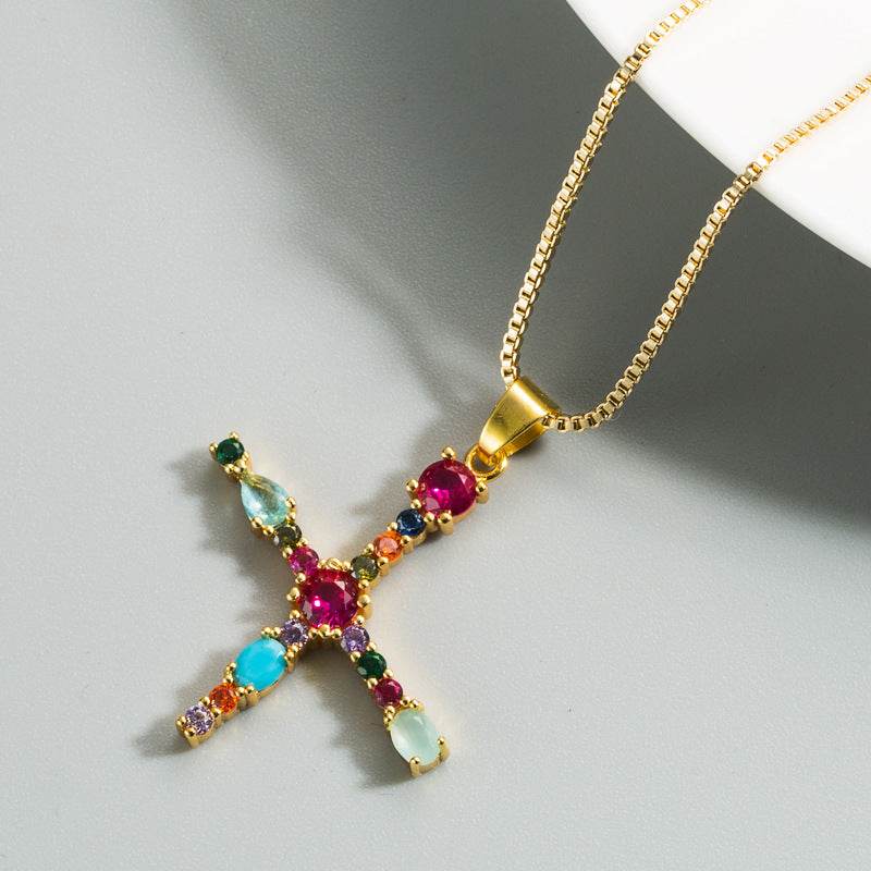 Female Colored Gemstone Necklace Gold-plated Copper With 26 English Letters Clavicle Chain - Here2Save