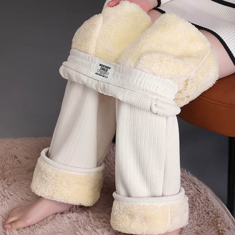 Winter Wide-leg Fleece Trousers For Women Warm Straight-leg Casual Lamb Cashmere Pants Loose Sports Sweatpants - Here2Save