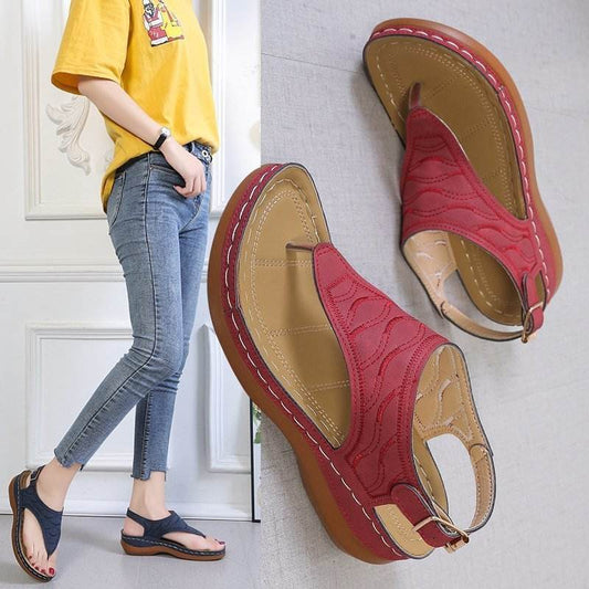 Casual Sandals Women's Wedge Heel Solid Color Flip Flop Sandals - Here2Save
