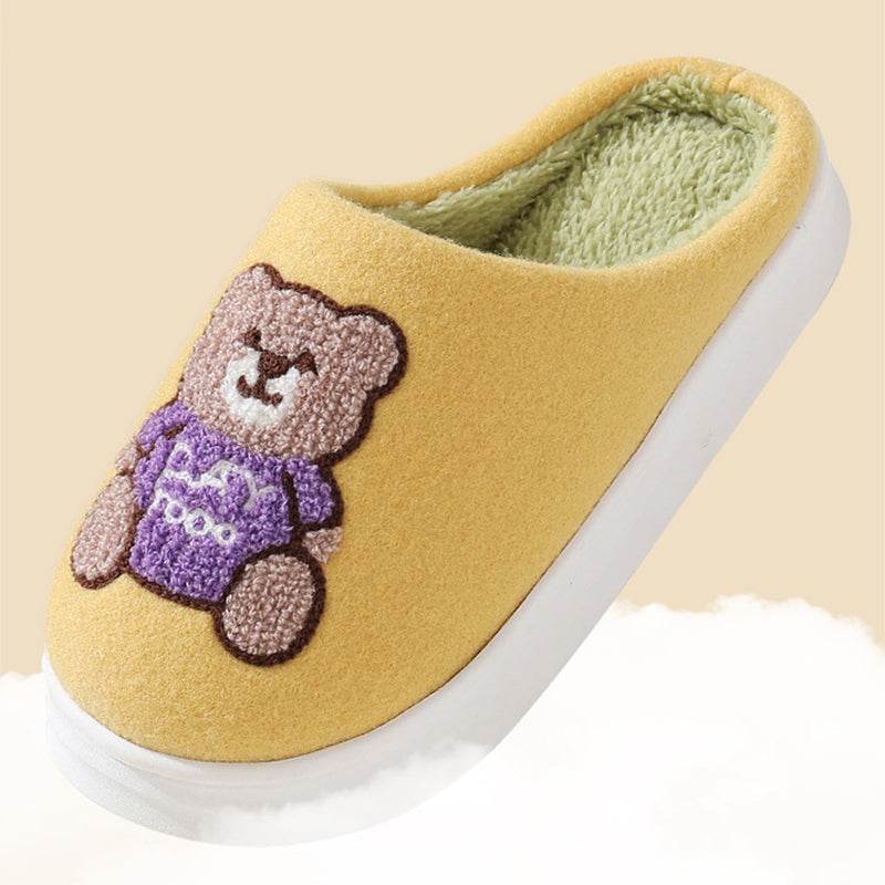 Lovely Cartoon Bear Woolen Slippers For Women Winter Indoor Thick-soled Non-slip Home Slippers Breathable Warm Bedroom Floor House Shoes - Here2Save