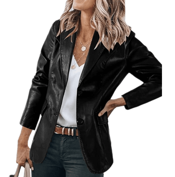 Lapel Single Breasted Solid Color PU Leather Women's Coat - Here2Save
