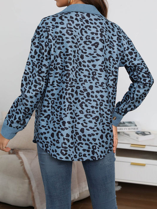 Leopard Print Shirt Coat Fashion Button Long Sleeve Jacket Women - Here2Save