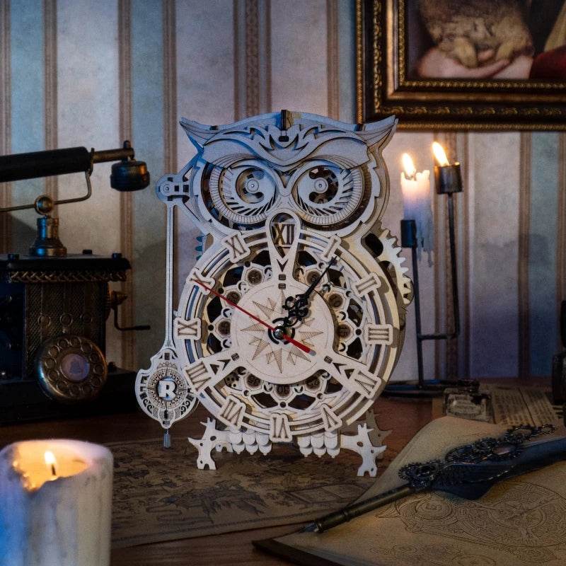 Robotime Rokr Creative DIY Toys 3D Owl Wooden Clock Building Block Kits For Children Christmas Gifts Home Decoration LK503 - Here2Save