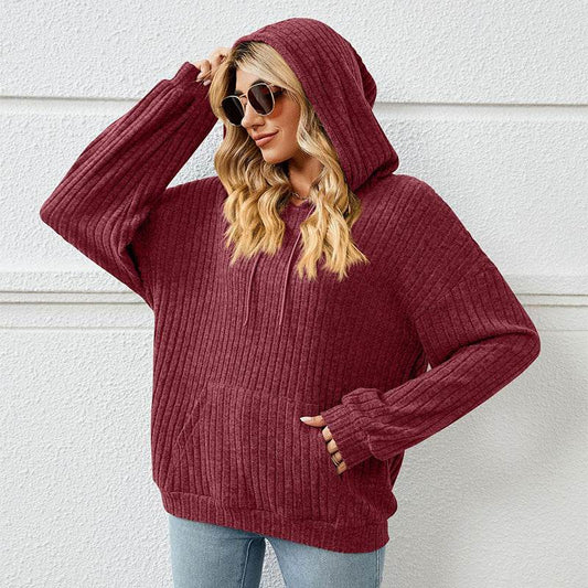 Knitted Sweater With Hooded Pit Stripe Kangaroo Pocket Sweater - Here2Save