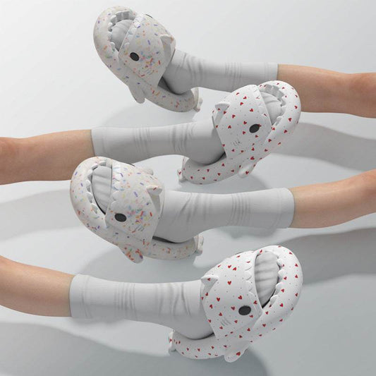 Lovers Shark Slippers Heart Print Shoes Women Men - Here2Save