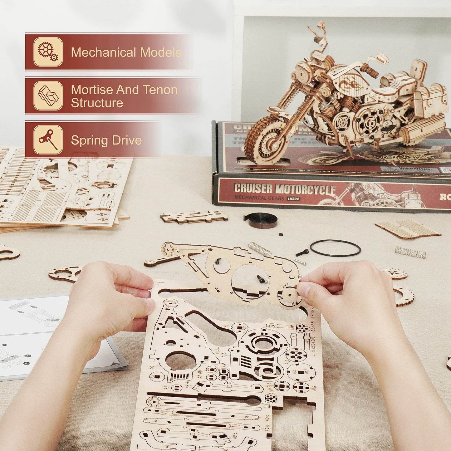 Robotime Rokr Cruiser Motorcycle DIY Wooden Model LK504 - Here2Save