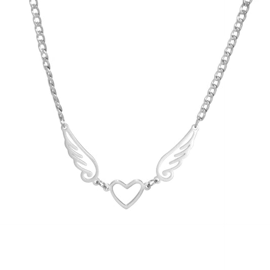 Hollow Heart Angel Wing Necklace - Here2Save