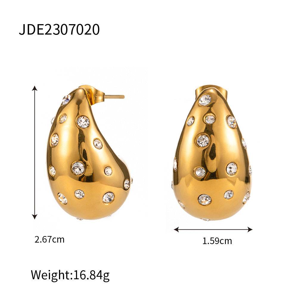 18K Gold-plated Stainless Steel Inlaid Zircon Chubby Stud Earrings INS - Here2Save
