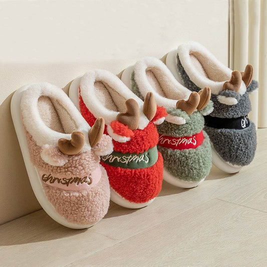 Christmas Shoes Winter Home Slippers Elk Soft Cozy Bedroom Slipper Slip On House Shoes - Here2Save