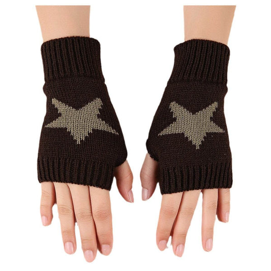 Autumn And Winter Acrylic Wool Five-pointed Star Gloves Warm Oversleeve - Here2Save