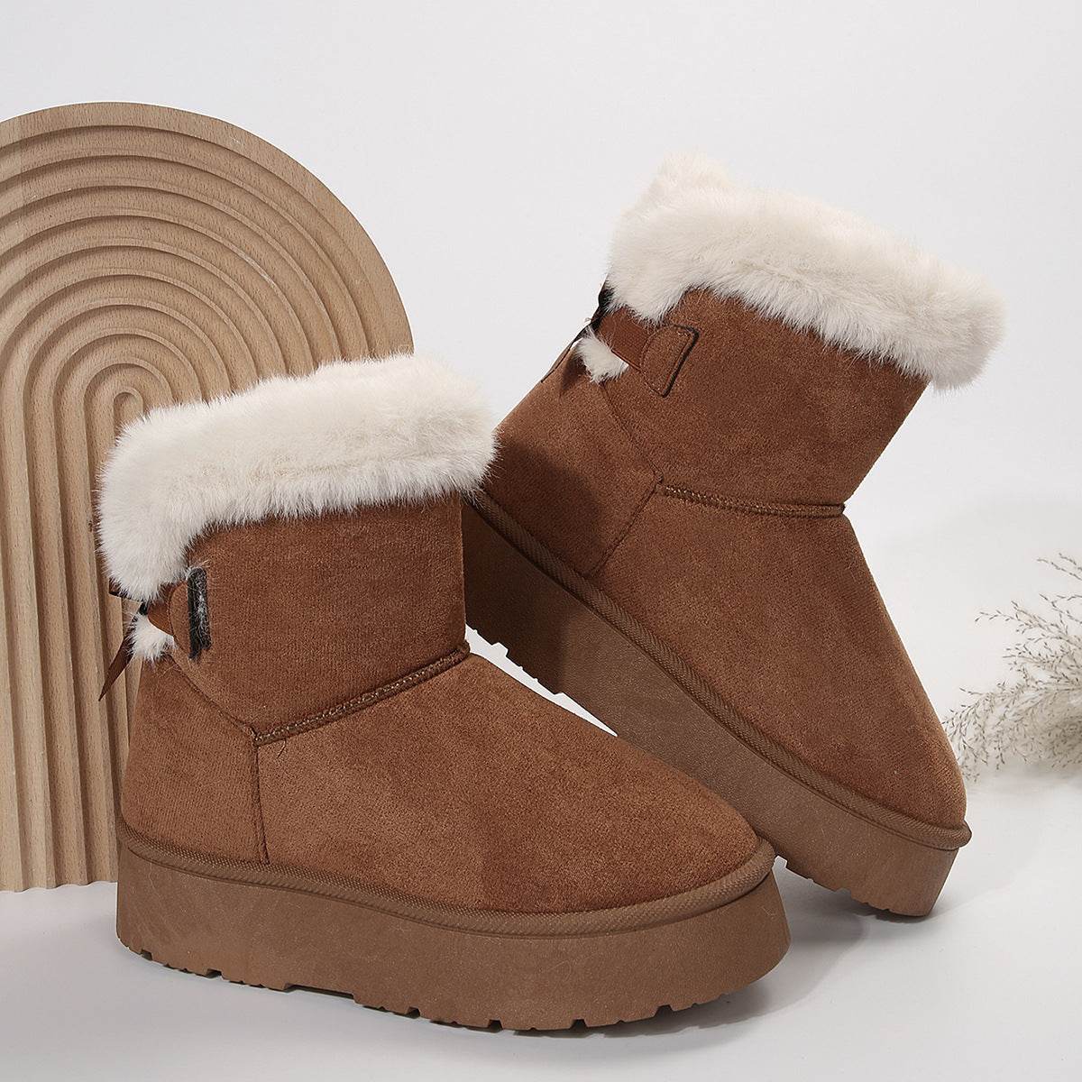New Bow-knot Snow Boots Winter Plus Velvet Warm Thick-soled Ankle Boots For Women Simple Daily Leisure Cotton Shoes - Here2Save