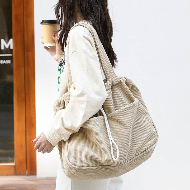 Ins Corduroy Shoulder Bags Drawstring Multi-pocket Handbag Women Underarm Bags - Here2Save