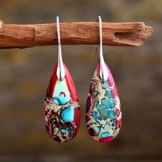 New Bohemian Emperor Stone Water Drop Pendant Earrings - Here2Save