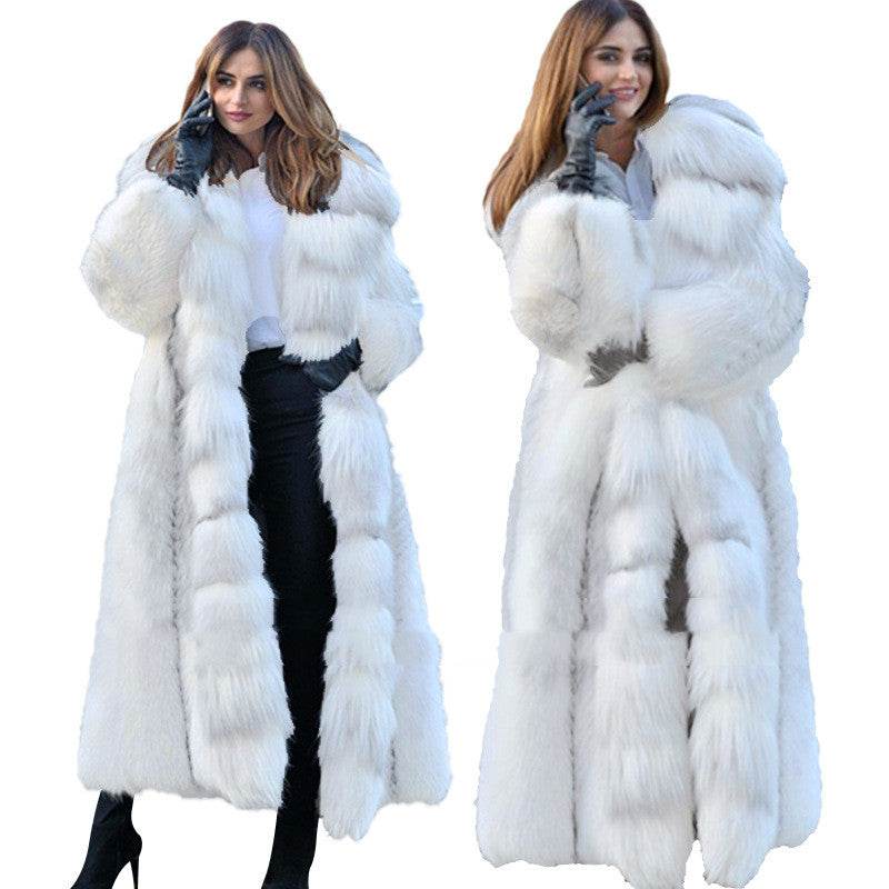 Women's Long Style White Long Fur Coat - Here2Save