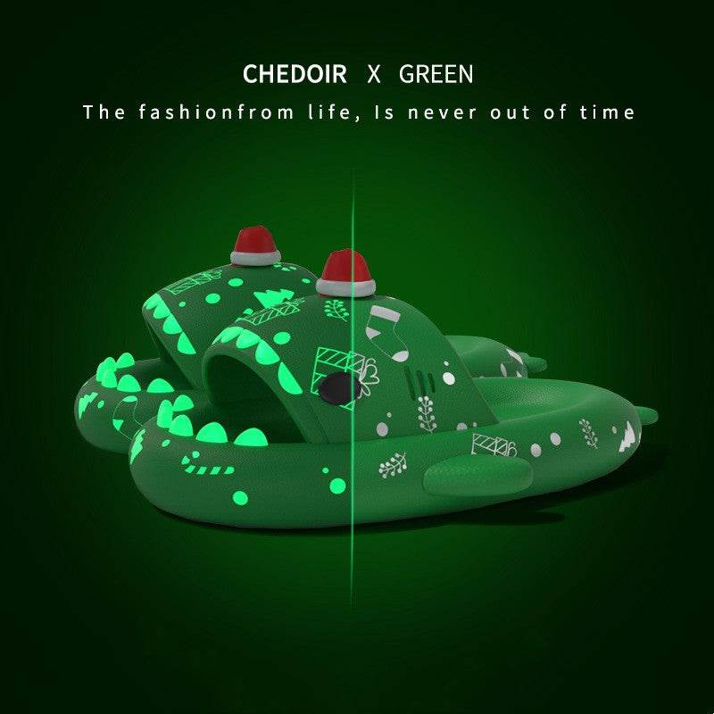 Halloween And Christmas Shoes Ins Luminous Shark Slippers Couple Men Women House Shoes Non-slip Bathroom Slippers Home - Here2Save