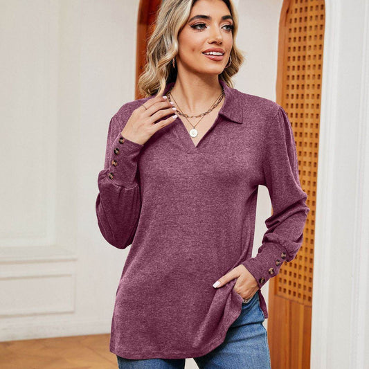 Button Loose-fitting Sanding T-shirt Top For Women - Here2Save