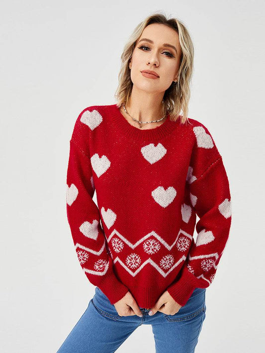 Women's Loose Casual Cozy Heart Sweater - Here2Save