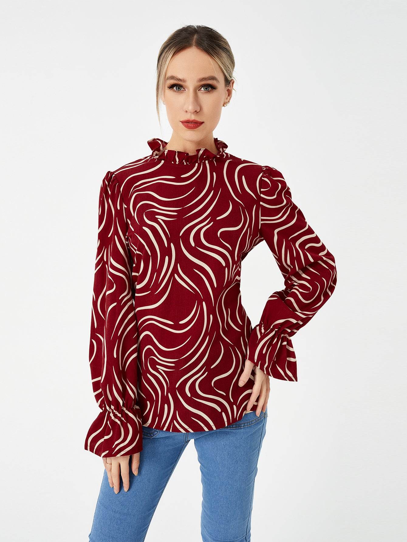 Ladies Graphic Casual Balloon Sleeve Shirt - Here2Save
