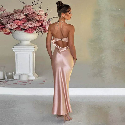 Hanging Neck Sexy Open Back Slim Fit Wrapped Hip Women's Dress - Here2Save
