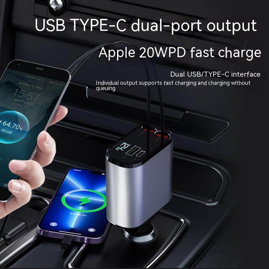 Metal Car Charger 100W Super Fast Charging Car Cigarette Lighter USB And TYPE-C Adapter - Here2Save