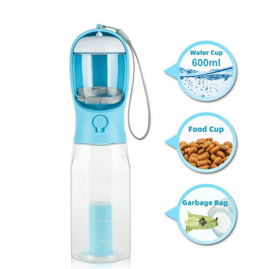 Portable Cat Dog Water Bottle Food Feeder Drinker Poop Dispenser 3 In 1 Leak-proof Multifunctional Dog Water Bottle Pet Products - Here2Save
