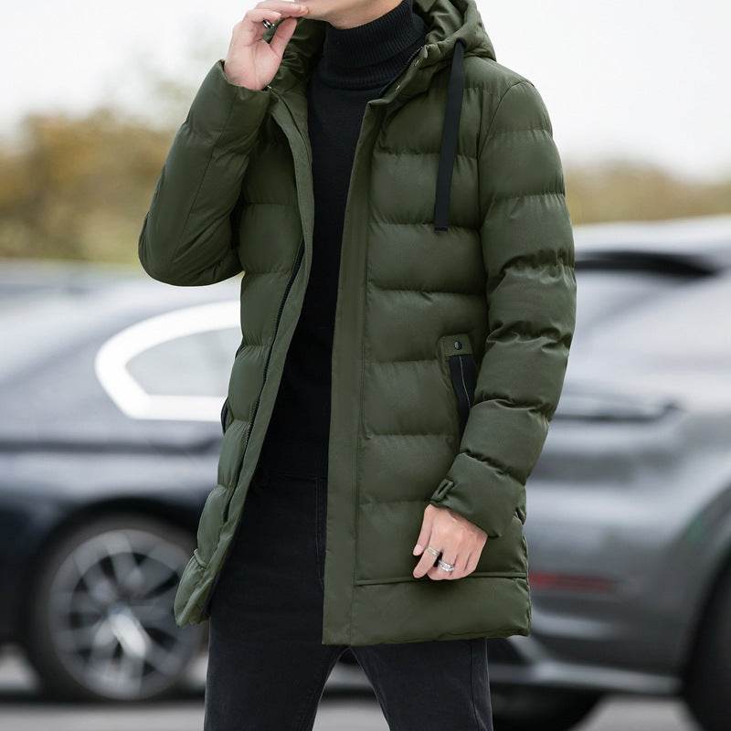 Long Hooded Jacket Men Winter Warm Windproof Coat Fashion Solid Color Clothes Outdoor - Here2Save