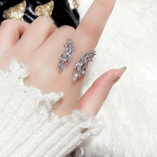 Creative Angel Wings Opening Ring Exquisite Women's Rhinestone Rings Personalized Jewelry - Here2Save