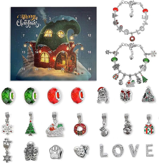 Christmas Advent 24 Countdown Calendar Gift Box Bracelet Set - Here2Save