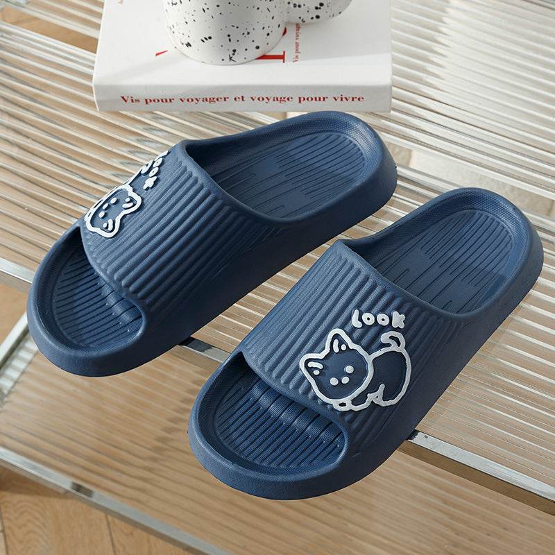 Cute Cat Slippers Summer Women Home Shoes Bath Thick Platform Non-Slip Slides Indoor Outdoor - Here2Save