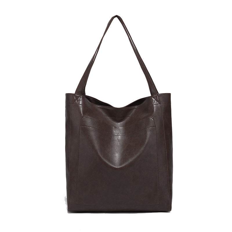 Retro Large Capacity Shoulder Bag With Big Pocket Oil Wax Leather Totes Fashion Daily Shopping Handbags - Here2Save