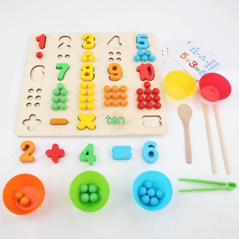 Children's Wooden Fine Action Digital Clip Beads Operation Board Digital Cognitive Color Matching Early Educational Toys - Here2Save