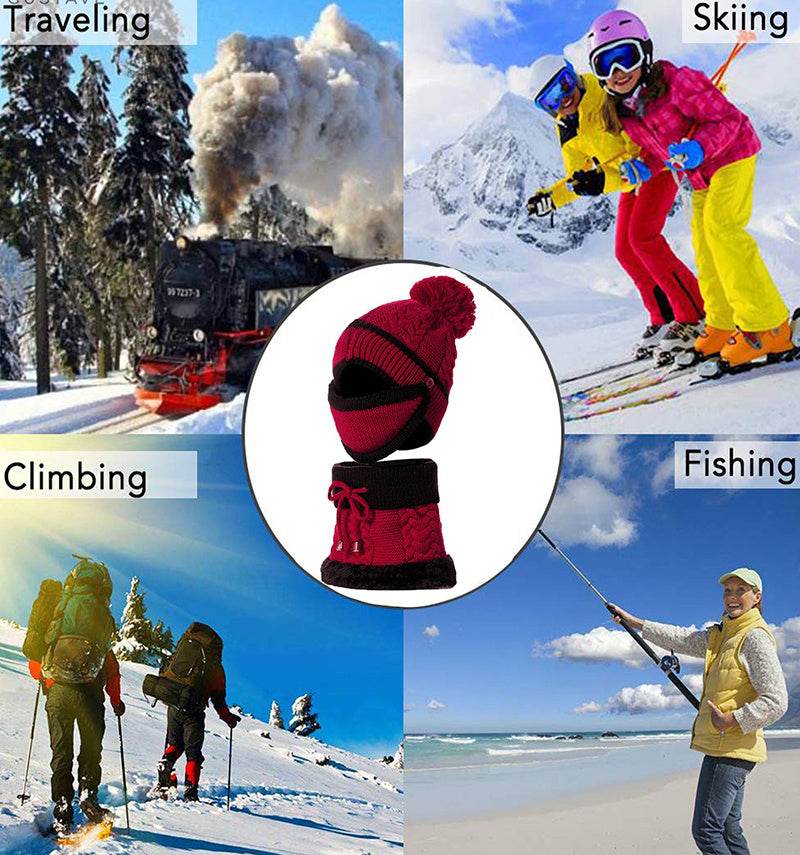 Winter Hat For Women 3pcs Knitted Beanie Hat Scarf Set Warm Hat - Here2Save