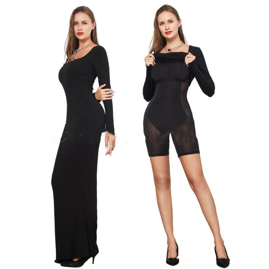 Two-in-one With Lining Double-layer Belly Contracting Hip Lifting Long Sleeve Narrow Dress - Here2Save