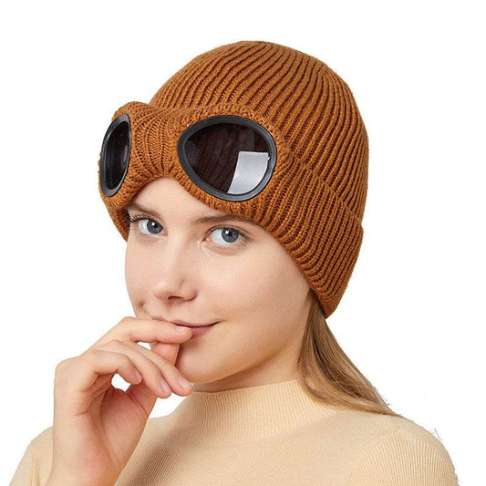 Warm Knitted Woolen Hats With Windproof Glasses Autumn And Winter For Men And Women Ear Protection Cap - Here2Save