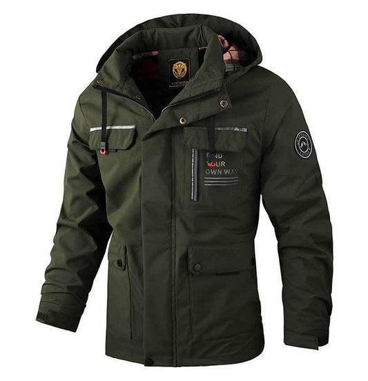 Men's Casual Hooded Jacket Parka Autumn And Winter Warm Solid Color Windproof Coat Outdoor Clothes With Multiple Pockets - Here2Save