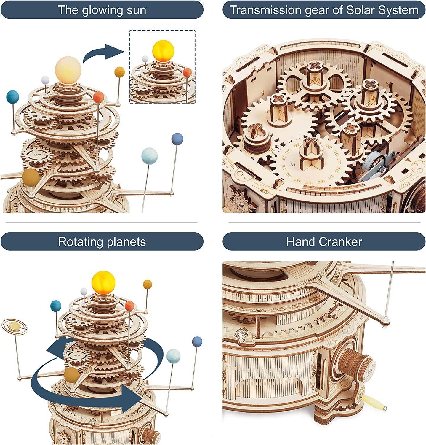 Robotime ROKR 316PCS Rotatable Mechanical Orrery 3D Wooden Puzzle Games Assemble Model Building Kits Toys Gift For Children Boys - Here2Save